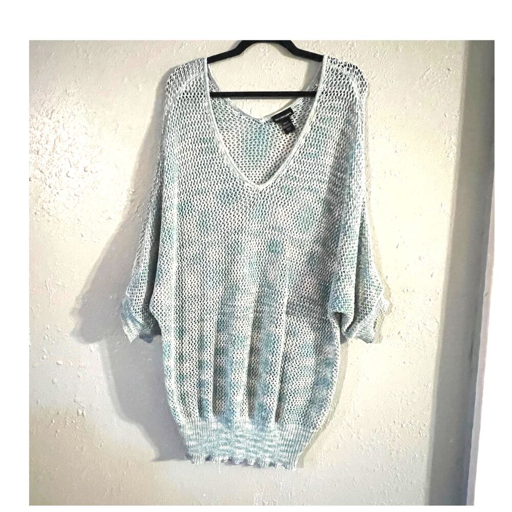 Lane Bryant Womens 22/24 V Neck 3/4 sleeve sheer knit Sweater Aqua lightweight